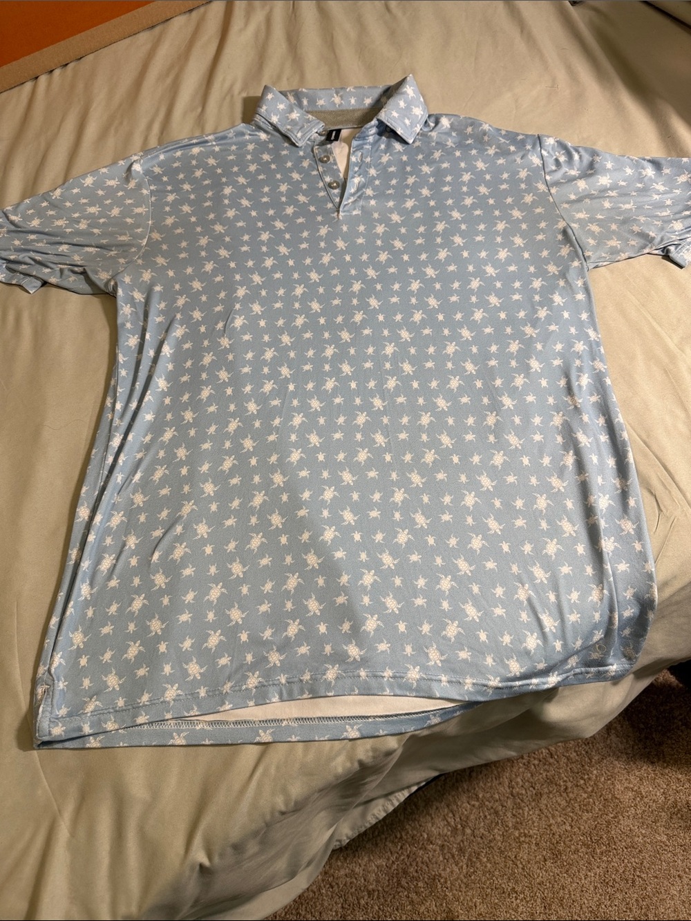 Light Blue Polo with White turtle Print